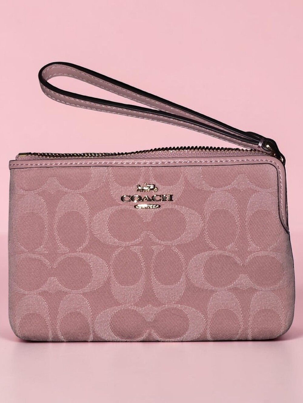 Nwt Coach Pink Denim Signature Wristlet